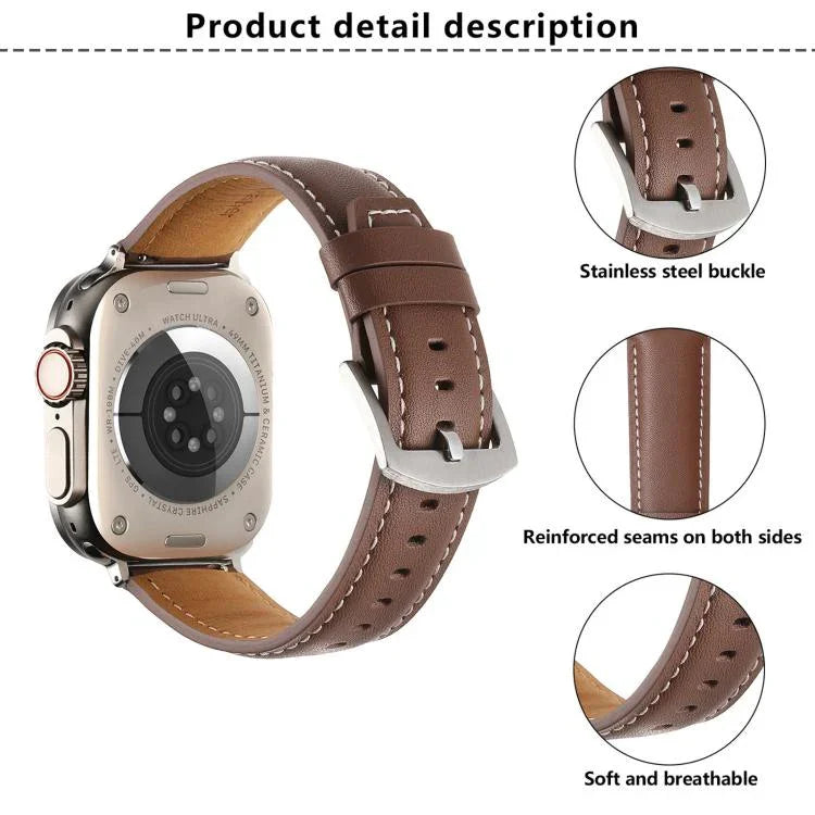 Kalebol 무지 천연 가죽 시계 밴드, 애플 워치 46mm / 49mm / 45mm / 44mm용, 애플 워치 42mm / 41mm / 40mm / 38mm용