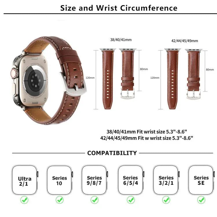 Kalebol 무지 천연 가죽 시계 밴드, 애플 워치 46mm / 49mm / 45mm / 44mm용, 애플 워치 42mm / 41mm / 40mm / 38mm용