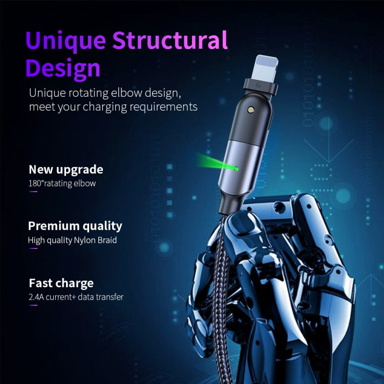 2.4A USB to 8핀 180도 회전형 엘보 충전 케이블, 1.2m 8핀, 2m 8핀