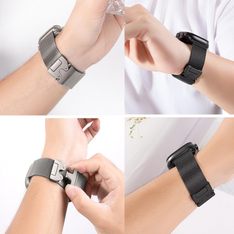 xDfind 우산 버클 미세 메시 밀라노 스테인리스 스틸 시계줄, 애플 워치 46mm / 49mm / 45mm / 44mm 미세 메시용, 애플 워치 42mm / 41mm / 40mm / 38mm 미세 메시용