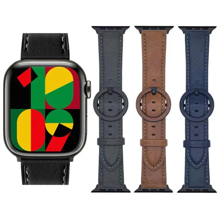 xDfind 둥근 버클 가죽 시계줄, 애플 워치 46mm / 49mm / 45mm / 44mm용, 애플 워치 42mm / 41mm / 40mm / 38mm용
