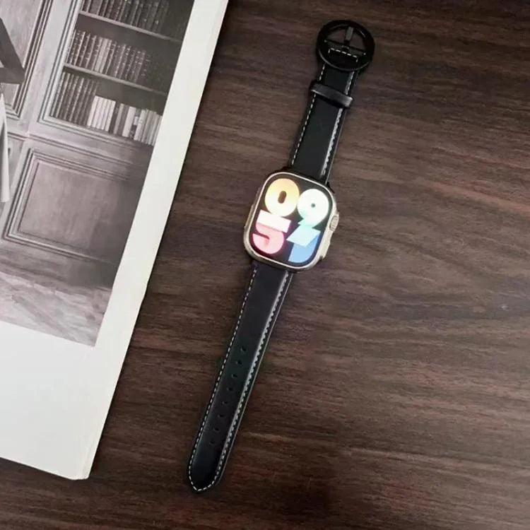 xDfind 둥근 버클 가죽 시계줄, 애플 워치 46mm / 49mm / 45mm / 44mm용, 애플 워치 42mm / 41mm / 40mm / 38mm용