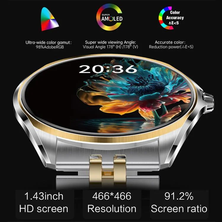 H78 1.43인치 AMOLED 화면 건강 & 피트니스 스마트 워치 IP67 방수 BT 통화 지원
