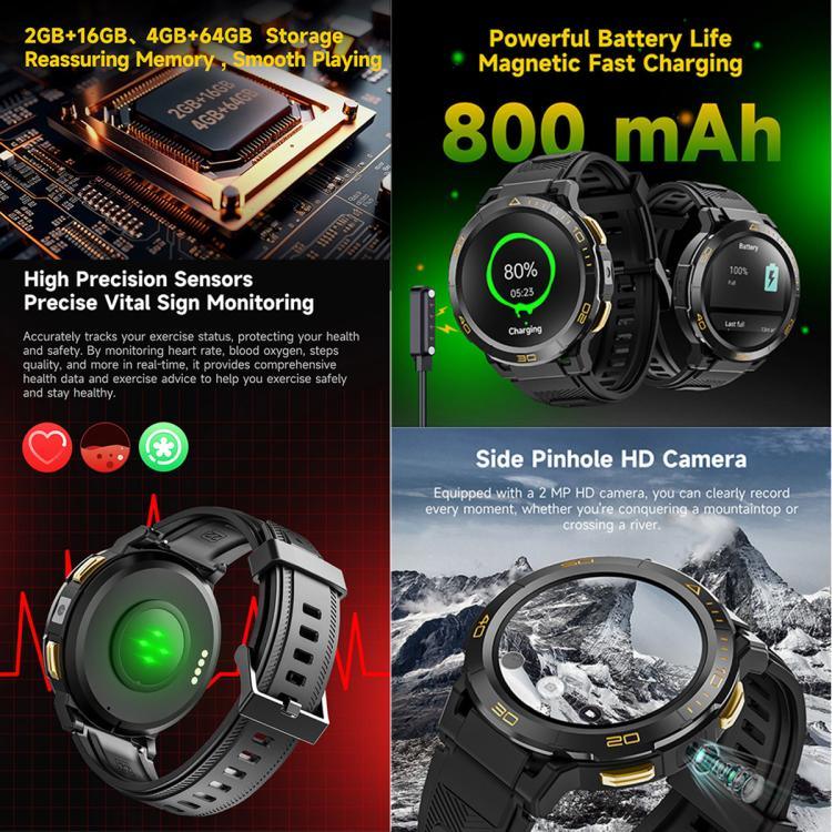 UNIWA DM300 4G 안드로이드 워치폰, 1.43인치 Unisoc SL8541E 쿼드 코어, 심박수 / 혈중 산소 지원, 2GB+16GB, 4GB+64GB