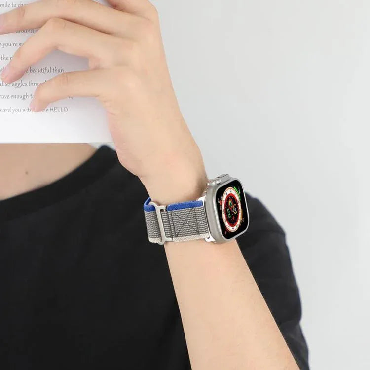 xDfind 이중 금속 버클 루프 나일론 꼬임 시계줄, 애플 워치 46mm / 49mm / 45mm / 44mm용, 애플 워치 42mm / 41mm / 40mm / 38mm용