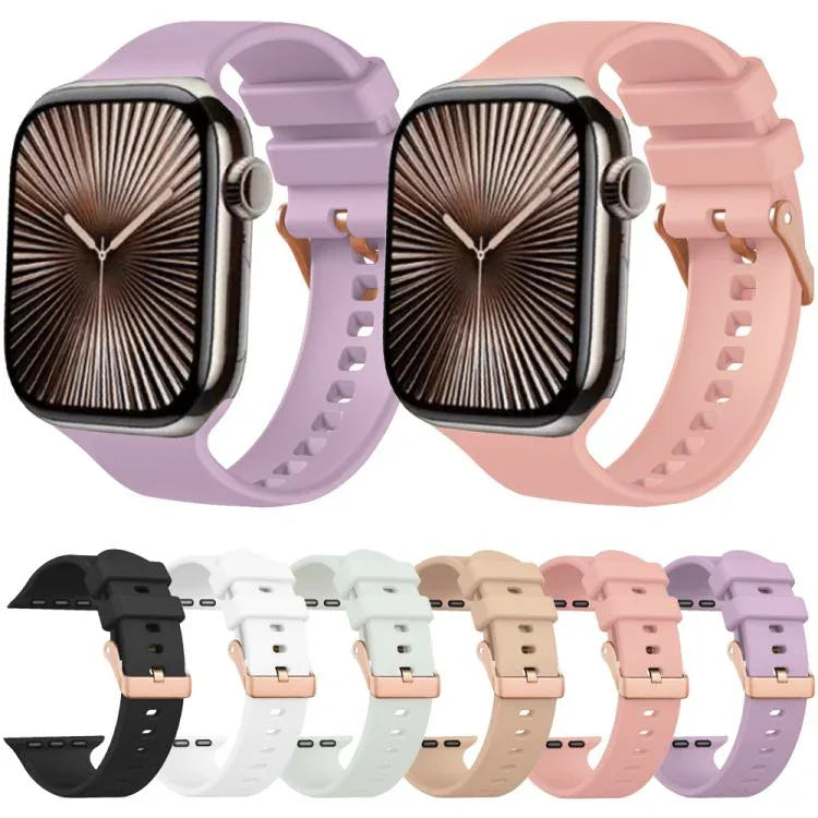 단색 로즈 골드 버클 실리콘 시계줄, 애플 워치 42mm / 41mm / 40mm / 38mm용