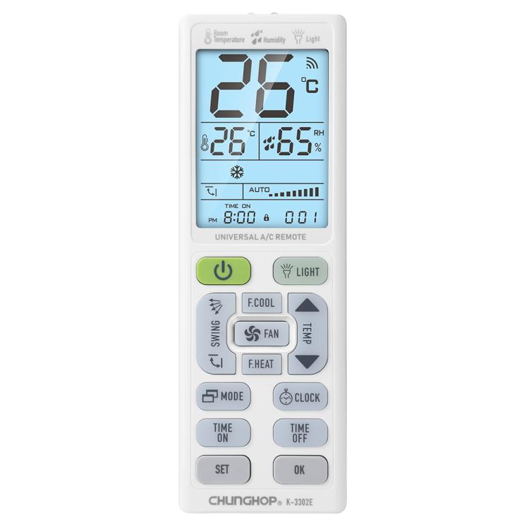 CHUNGHOP K-3302E 토치 및 LCD 백라이트가 있는 범용 에어컨 리모컨, K-3302E