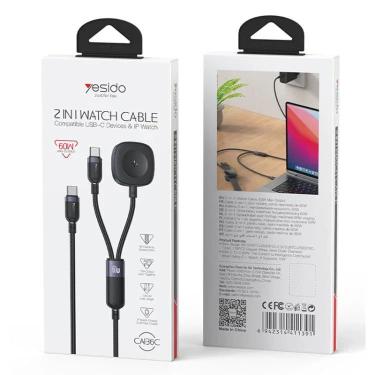 Yesido CA136C 60W USB-C / 타입-C to 타입-C & 아이워치 2-in-1 충전 케이블, CA136C