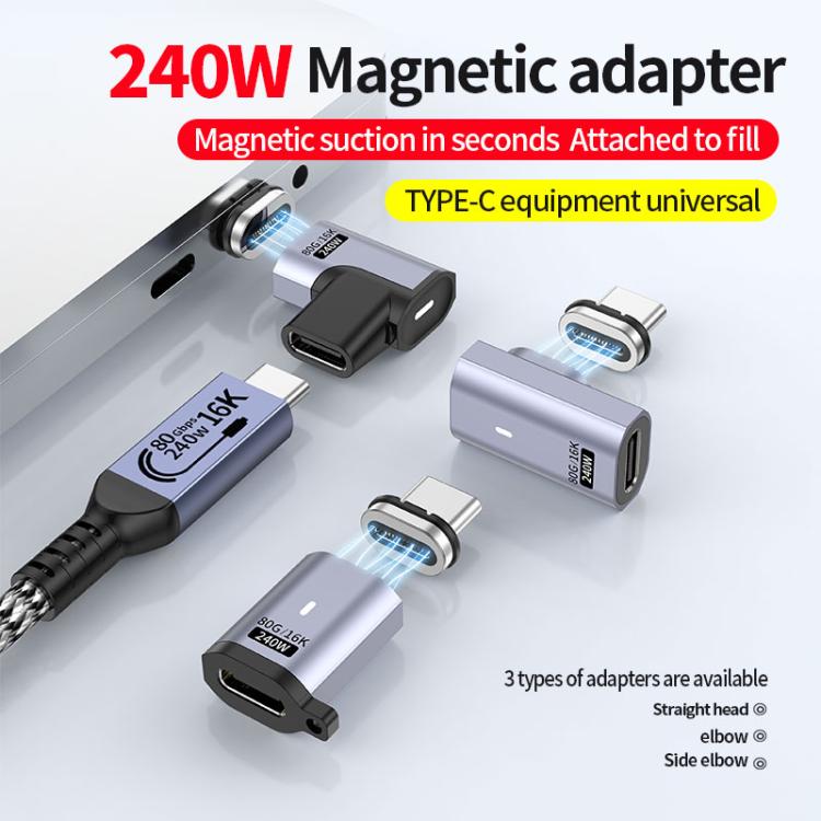 타입-C 수 to 암 PD240W 80Gbps 60K 자석 흡착 어댑터, 직선 헤드, 엘보 헤드, 사이드 엘보