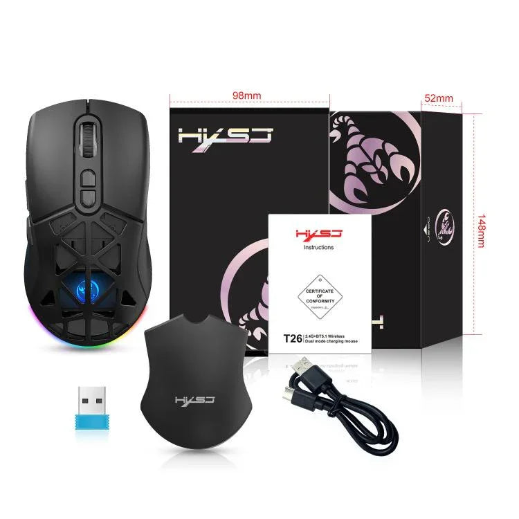 HXSJ T26 듀얼 모드 2.4G BT5.1 충전식 무선 마우스, T26