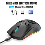 HXSJ T66 3모드 유선 2.4G BT5.3 무선 RGB 충전식 마우스, T66