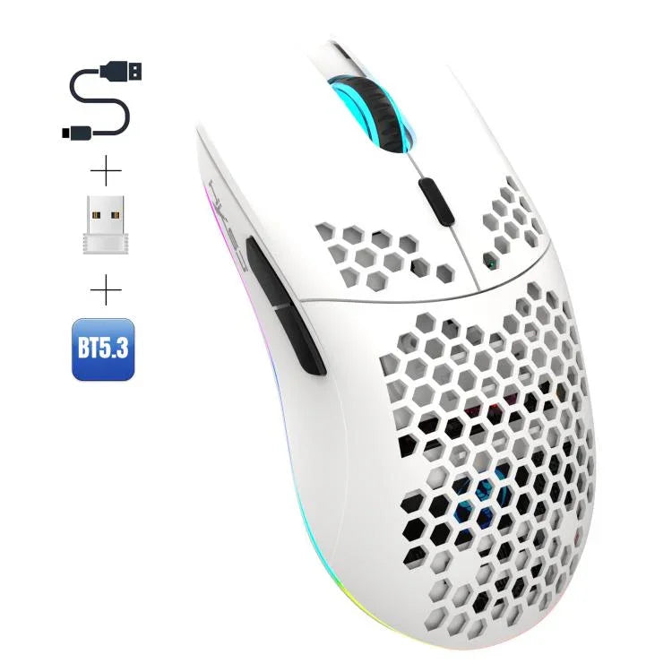 HXSJ T66 3모드 유선 2.4G BT5.3 무선 RGB 충전식 마우스, T66