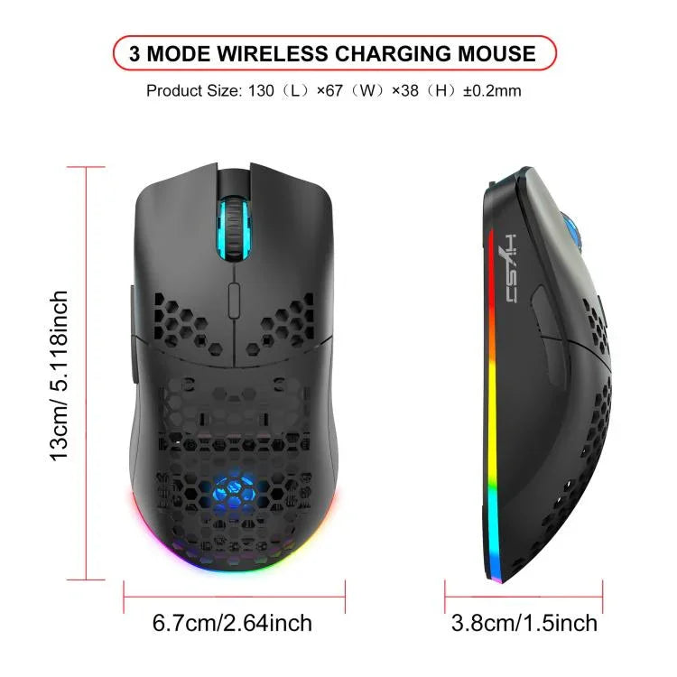 HXSJ T66 3모드 유선 2.4G BT5.3 무선 RGB 충전식 마우스, T66