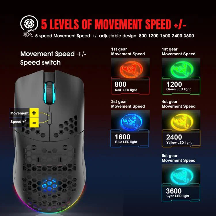 HXSJ T66 3모드 유선 2.4G BT5.3 무선 RGB 충전식 마우스, T66
