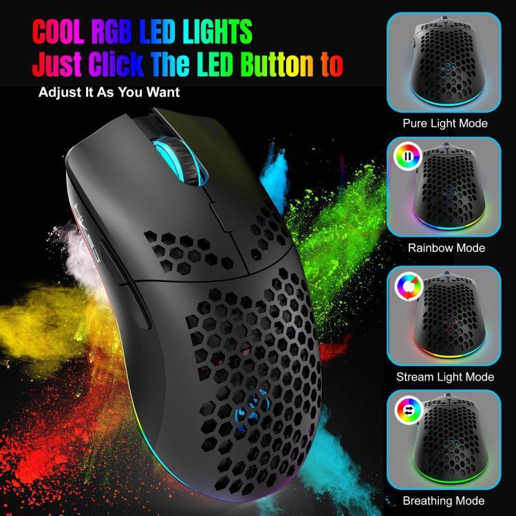 HXSJ T66 3모드 유선 2.4G BT5.3 무선 RGB 충전식 마우스, T66