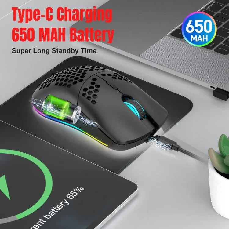 HXSJ T66 3모드 유선 2.4G BT5.3 무선 RGB 충전식 마우스, T66