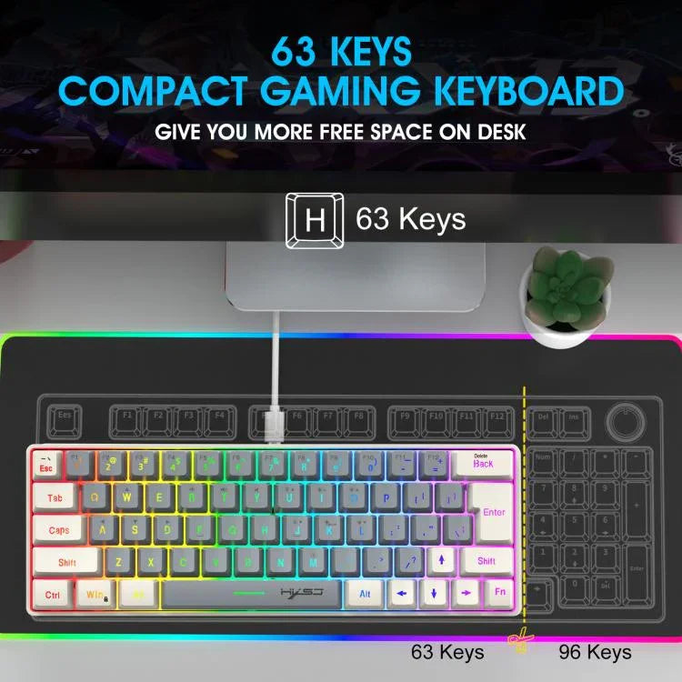 HXSJ V400 유선 컬러 매칭 RGB 백라이트 멤브레인 키보드 63키 캡, 케이블 길이: 1.7m, V400 베이지 + 그레이, V400 그레이 + 베이지, V400 베이지 + 그레이 + 오렌지, V400 그레이 + 베이지 + 오렌지