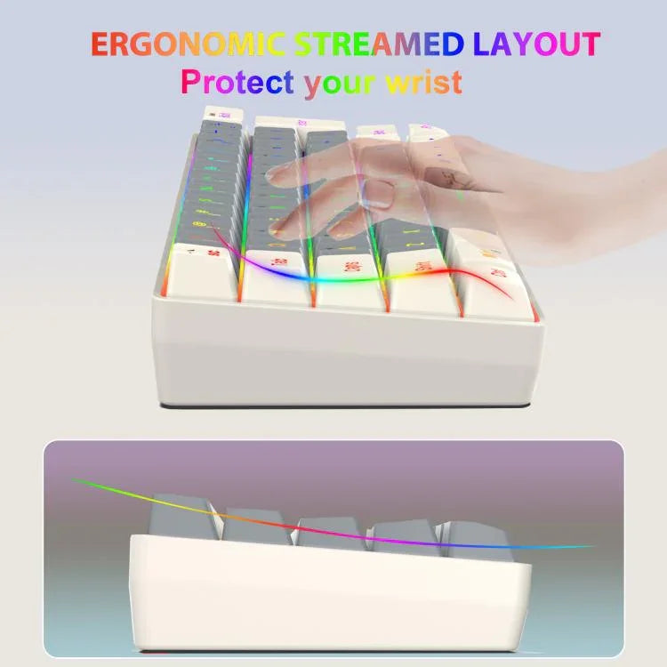 HXSJ V400 유선 컬러 매칭 RGB 백라이트 멤브레인 키보드 63키 캡, 케이블 길이: 1.7m, V400 베이지 + 그레이, V400 그레이 + 베이지, V400 베이지 + 그레이 + 오렌지, V400 그레이 + 베이지 + 오렌지