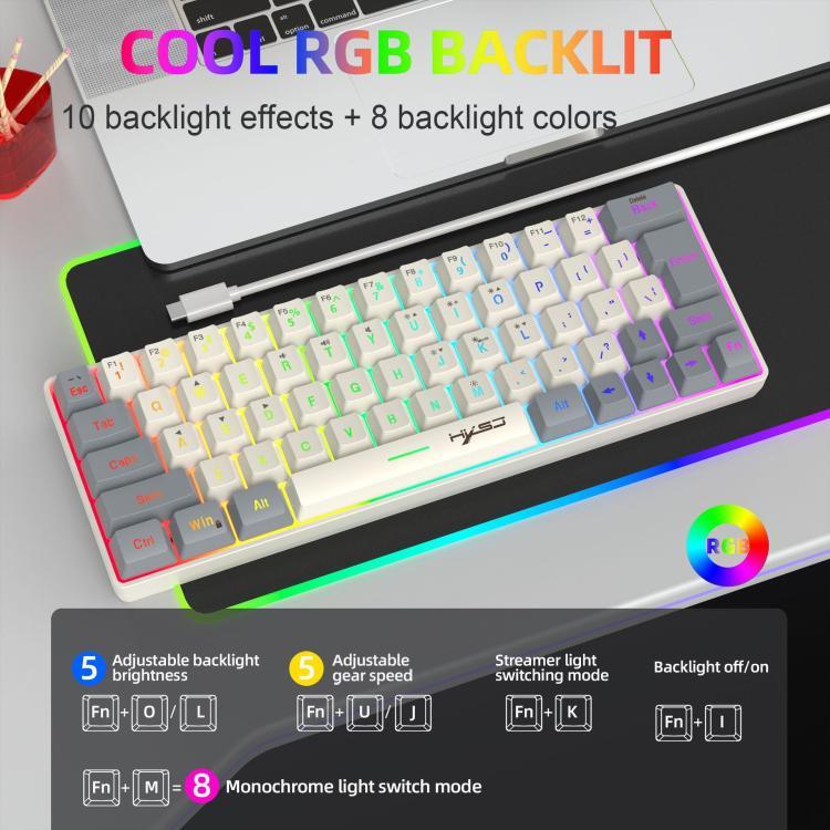 HXSJ V400 유선 컬러 매칭 RGB 백라이트 멤브레인 키보드 63키 캡, 케이블 길이: 1.7m, V400 베이지 + 그레이, V400 그레이 + 베이지, V400 베이지 + 그레이 + 오렌지, V400 그레이 + 베이지 + 오렌지