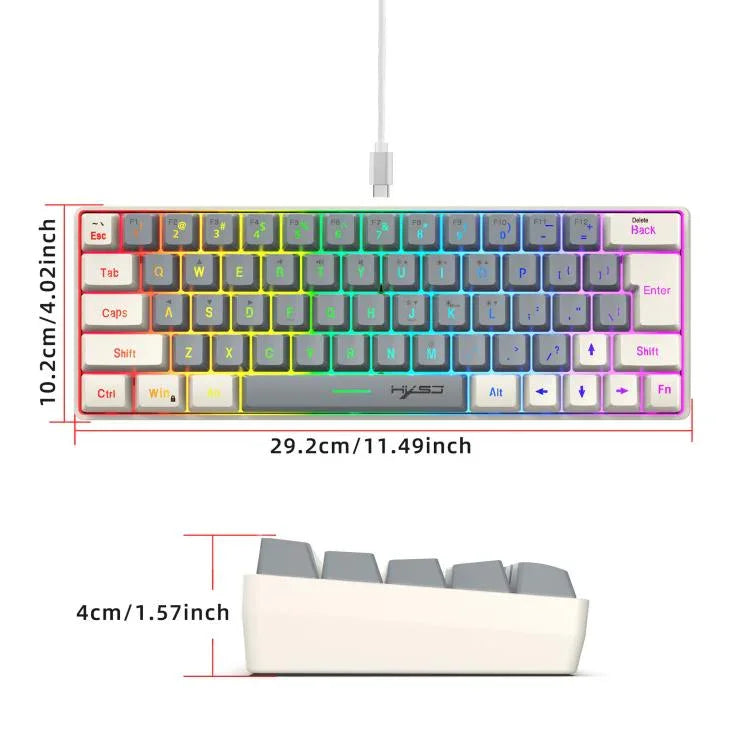 HXSJ V400 유선 컬러 매칭 RGB 백라이트 멤브레인 키보드 63키 캡, 케이블 길이: 1.7m, V400 베이지 + 그레이, V400 그레이 + 베이지, V400 베이지 + 그레이 + 오렌지, V400 그레이 + 베이지 + 오렌지