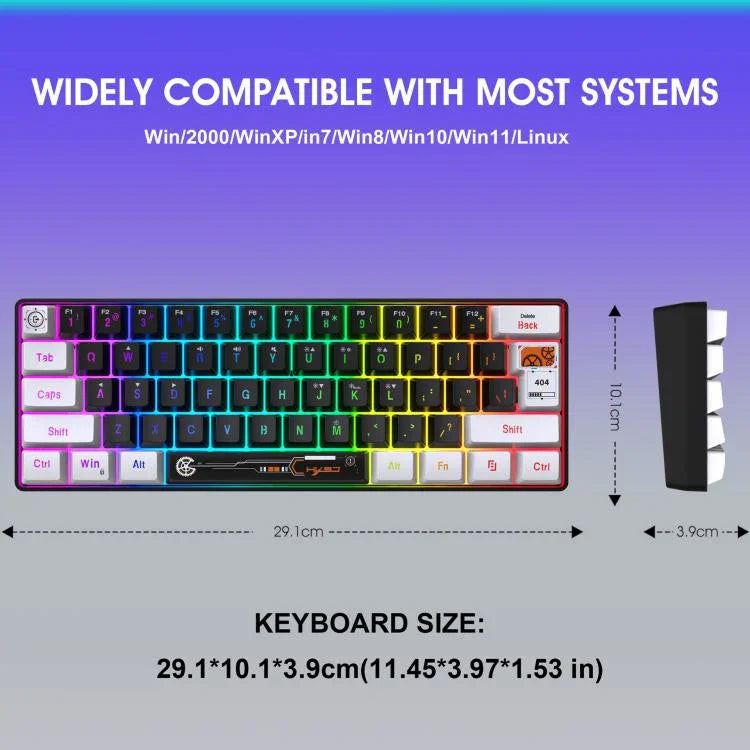 HXSJ V700WB 유선 RGB 백라이트 멤브레인 키보드 61키 캡, 케이블 길이: 1.7m, V700WB