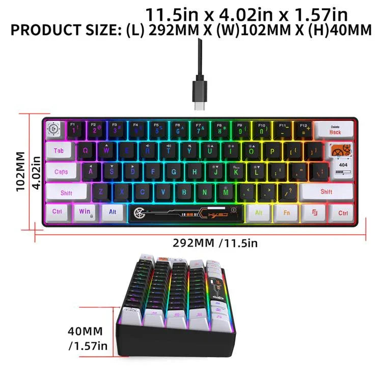 HXSJ V700WB 유선 RGB 백라이트 멤브레인 키보드 61키 캡, 케이블 길이: 1.7m, V700WB