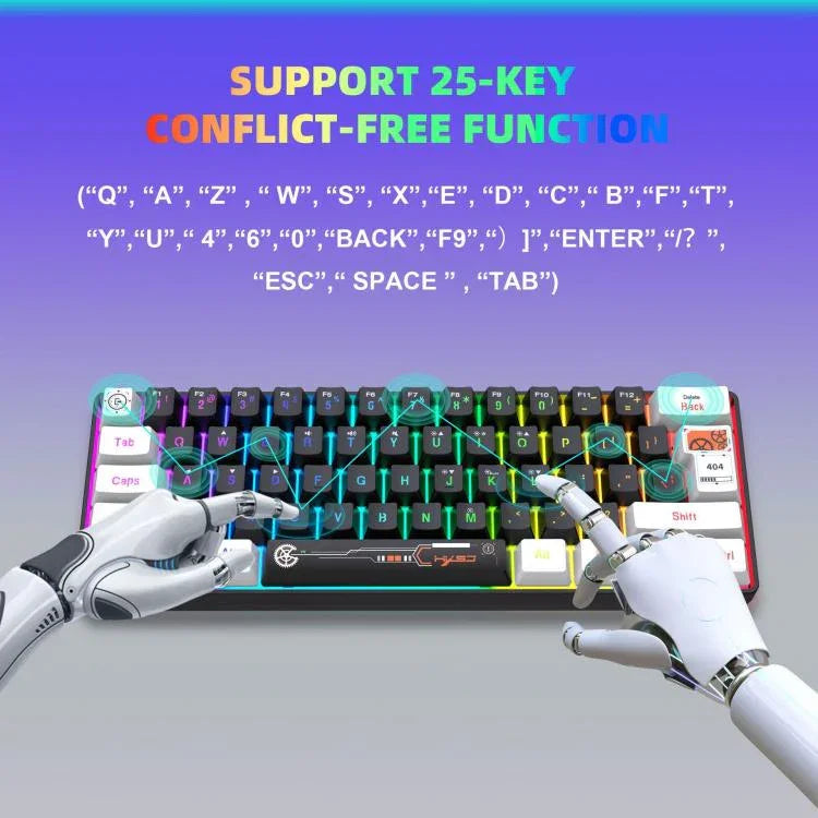 HXSJ V700WB 유선 RGB 백라이트 멤브레인 키보드 61키 캡, 케이블 길이: 1.7m, V700WB