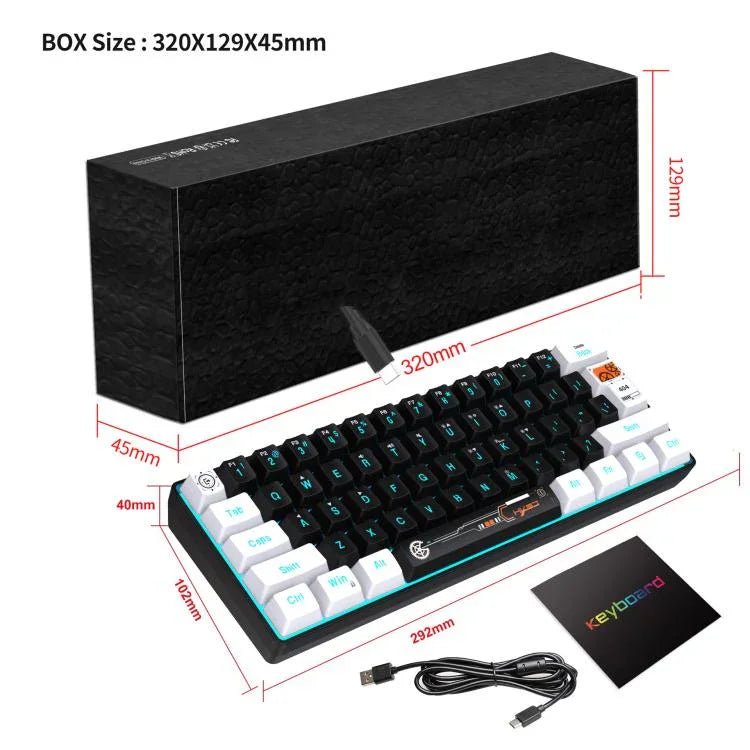 HXSJ V700WB 유선 RGB 백라이트 멤브레인 키보드 61키 캡, 케이블 길이: 1.7m, V700WB