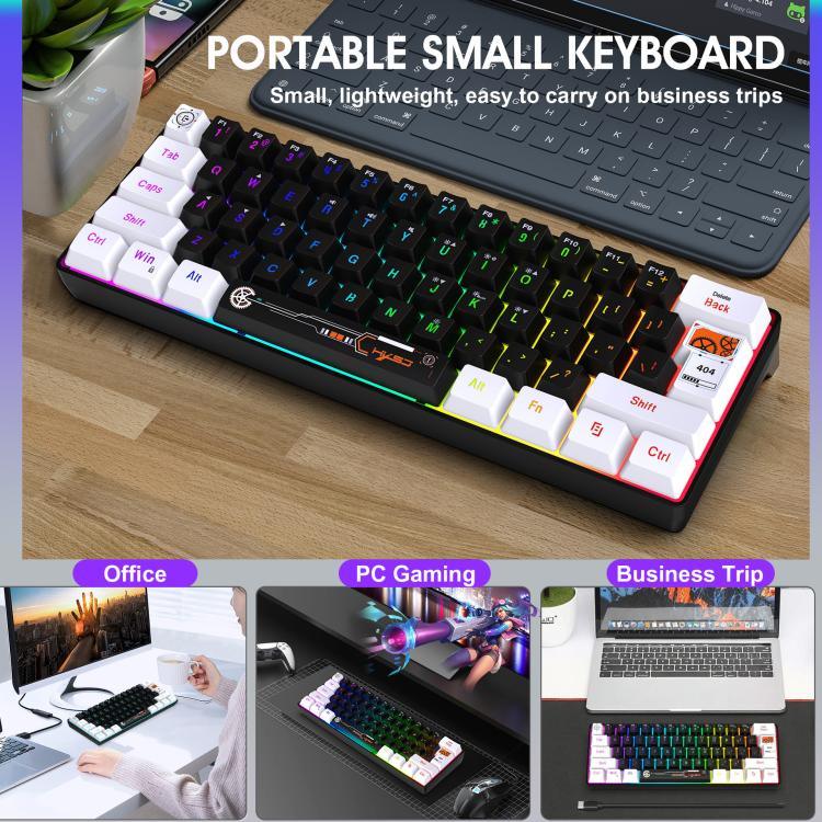HXSJ V700WB 유선 RGB 백라이트 멤브레인 키보드 61키 캡, 케이블 길이: 1.7m, V700WB