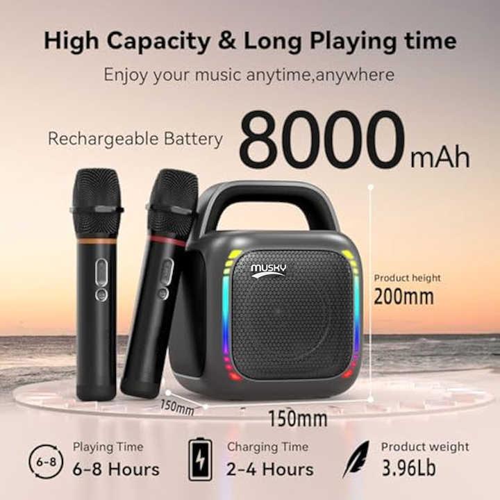 MS6K 휴대용 RGB 화려한 블루투스 스피커 야외용 노래방 서브우퍼, 마이크 없음, 듀얼 마이크