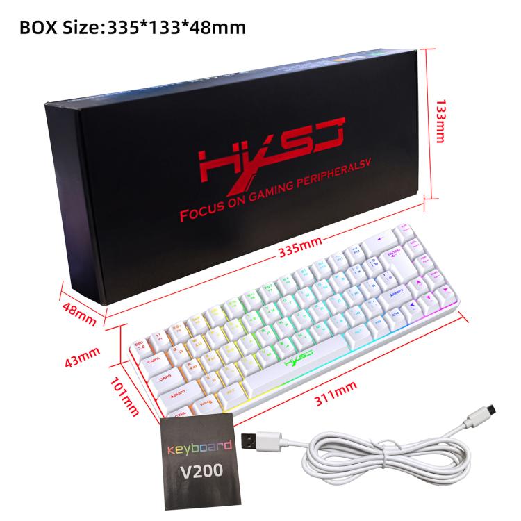 HXSJ V200 러시아어 버전 유선 RGB 백라이트 기계식 키보드 68키 캡, 케이블 길이: 1.7m, V200 러시아어 버전 화이트