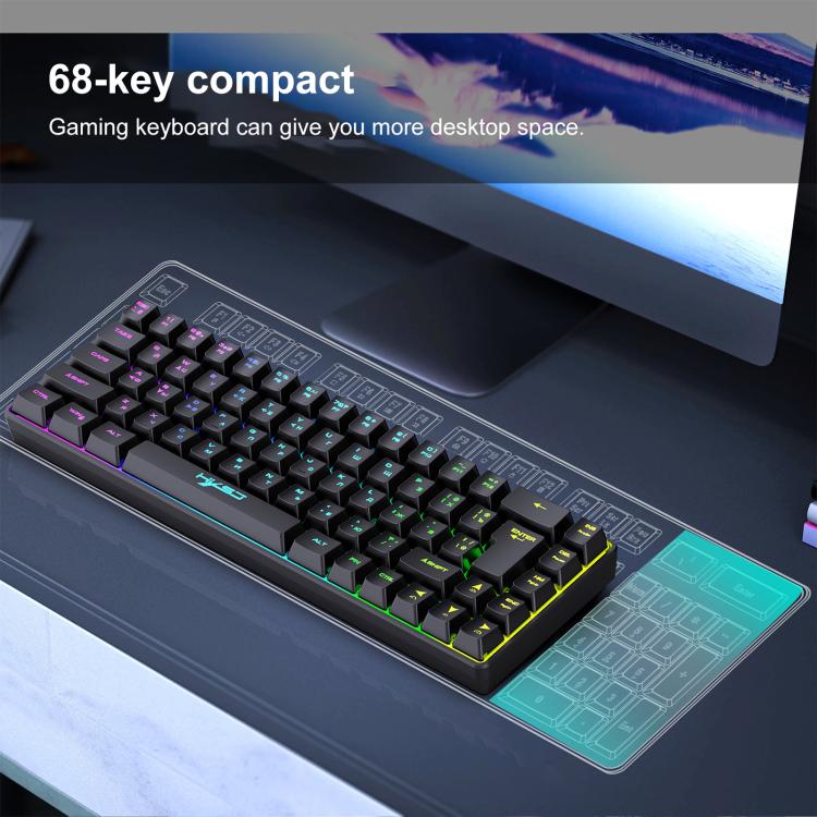 HXSJ V200 러시아어 버전 유선 RGB 백라이트 기계식 키보드 68키 캡, 케이블 길이: 1.7m, V200 러시아어 버전 화이트