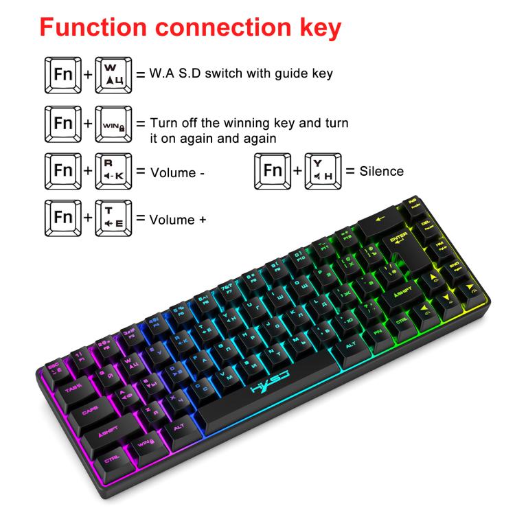 HXSJ V200 러시아어 버전 유선 RGB 백라이트 기계식 키보드 68키 캡, 케이블 길이: 1.7m, V200 러시아어 버전 화이트