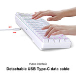 HXSJ V200 러시아어 버전 유선 RGB 백라이트 기계식 키보드 68키 캡, 케이블 길이: 1.7m, V200 러시아어 버전 화이트