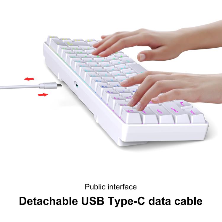 HXSJ V200 러시아어 버전 유선 RGB 백라이트 기계식 키보드 68키 캡, 케이블 길이: 1.7m, V200 러시아어 버전 화이트