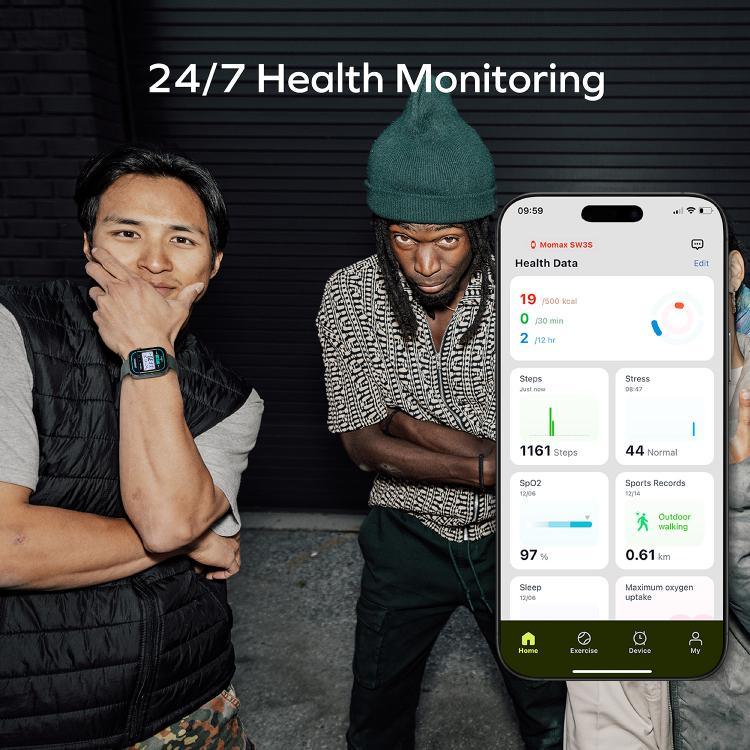 MOMAX SW3S 1.99인치 화면 3ATM 방수 스마트 스포츠 워치