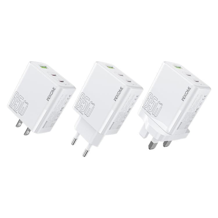 WK WP-U66 킨콩 65W 듀얼 USB-C / 타입-C + USB GaN 고속 충전기, UK 플러그, US 플러그, EU 플러그