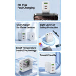 WK WP-U66 킨콩 65W 듀얼 USB-C / 타입-C + USB GaN 고속 충전기, UK 플러그, US 플러그, EU 플러그