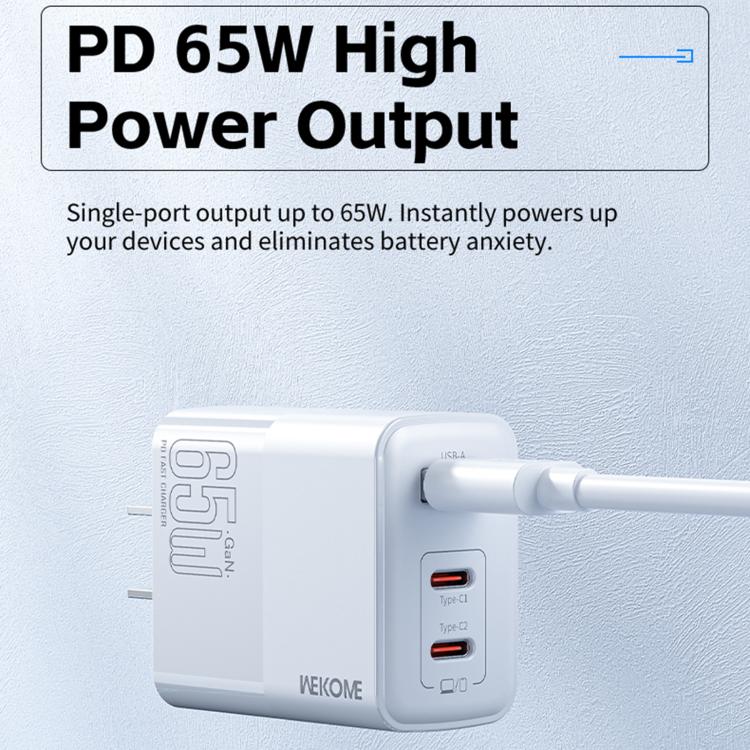 WK WP-U66 킨콩 65W 듀얼 USB-C / 타입-C + USB GaN 고속 충전기, UK 플러그, US 플러그, EU 플러그