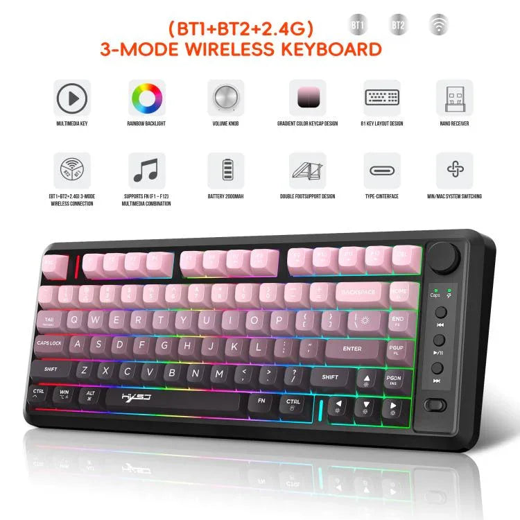 HXSJ L400 3모드 무선 RGB 라이트 박막 81키 키보드