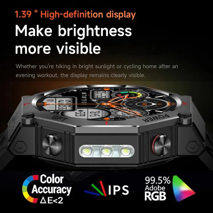KC91 1.39인치 IPS 화면 3ATM 아웃도어 GPS 스마트워치 플래시라이트 포함
