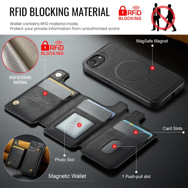 MAGKING K3 시리즈 MagSafe RFID 카드 가방 분리형 폰 케이스, 아이폰 17e / 16e용, 아이폰 17용, 아이폰 16 프로 맥스용, 아이폰 16 프로용, 아이폰 16 플러스용, 아이폰 16용