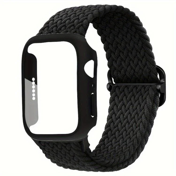 Ladder Buckle Loop Nylon Watch Band with Film Frosted PC Cover, For Apple Watch Series 44mm, For Apple Watch Series 40mm, For Apple Watch Series 10 / 11 46mm, For Apple Watch Series 10 / 11 42mm, For Apple Watch Series 45mm, For Apple Watch Series 41mm