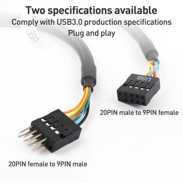 컴퓨터 마더보드 USB3.0 어댑터 케이블 2개, 20핀 수컷 to 9핀 암컷, 9핀 수컷 to 20핀 암컷