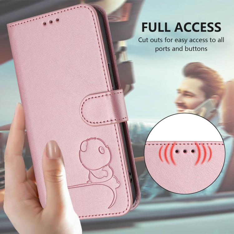Litter Panda 엠보싱 RFID 가죽 휴대폰 케이스와 스트랩, 아이폰 17e / 16e용, 아이폰 17 프로 맥스용, 아이폰 17 프로용, 아이폰 17용, 아이폰 에어용, 아이폰 16 프로 맥스용, 아이폰 16 프로용, 아이폰 16 플러스용