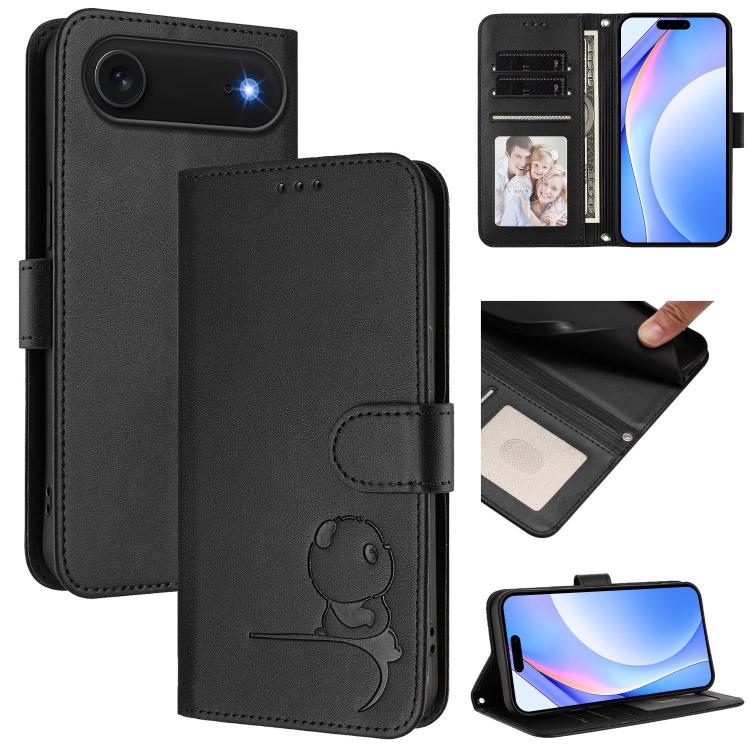 Litter Panda 엠보싱 RFID 가죽 휴대폰 케이스와 스트랩, 아이폰 17e / 16e용, 아이폰 17 프로 맥스용, 아이폰 17 프로용, 아이폰 17용, 아이폰 에어용, 아이폰 16 프로 맥스용, 아이폰 16 프로용, 아이폰 16 플러스용
