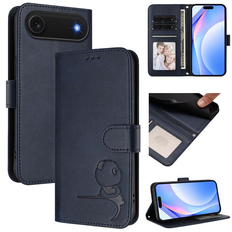 Litter Panda 엠보싱 RFID 가죽 휴대폰 케이스와 스트랩, 아이폰 17e / 16e용, 아이폰 17 프로 맥스용, 아이폰 17 프로용, 아이폰 17용, 아이폰 에어용, 아이폰 16 프로 맥스용, 아이폰 16 프로용, 아이폰 16 플러스용