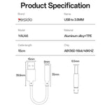Yesido YAU46 USB to 3.5mm 알루미늄 합금 오디오 어댑터, YAU46