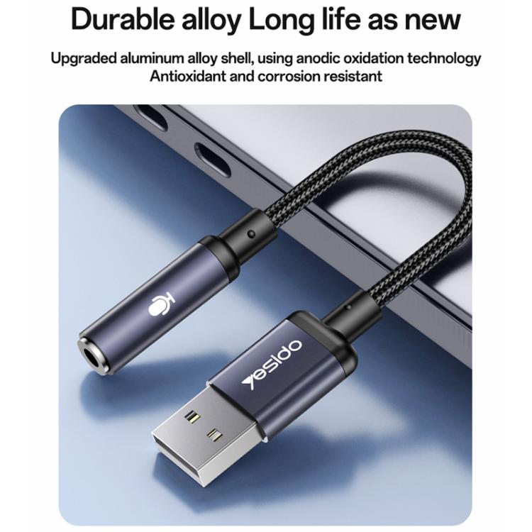 Yesido YAU46 USB to 3.5mm 알루미늄 합금 오디오 어댑터, YAU46