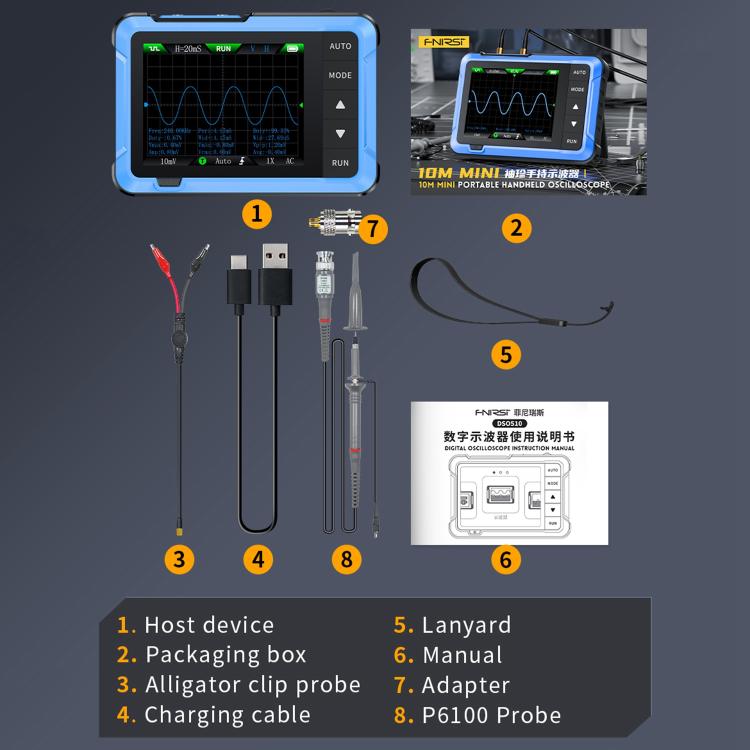 FNIRSI DSO510 휴대용 소형 디지털 태블릿 오실로스코프, DSO510
